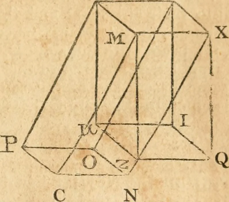 An illustration from The elements of Euclid : viz, the first six books, together with the eleventh and twelfth : the errors, by which Theon, or others, have long ago vitiated these books, are corrected, and some of Euclid's demonstrations are restored : also, The book of Euclid's data, in like manner corrected, 1834, leaf 196