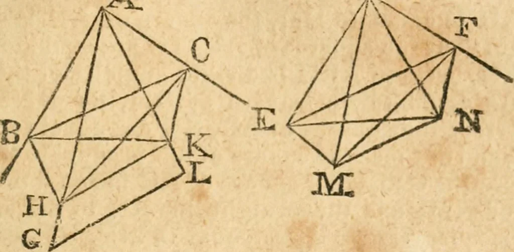 An illustration from The elements of Euclid : viz, the first six books, together with the eleventh and twelfth : the errors, by which Theon, or others, have long ago vitiated these books, are corrected, and some of Euclid's demonstrations are restored : also, The book of Euclid's data, in like manner corrected, 1834, leaf 198