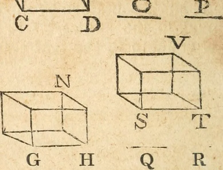 An illustration from The elements of Euclid : viz, the first six books, together with the eleventh and twelfth : the errors, by which Theon, or others, have long ago vitiated these books, are corrected, and some of Euclid's demonstrations are restored : also, The book of Euclid's data, in like manner corrected, 1834, leaf 201