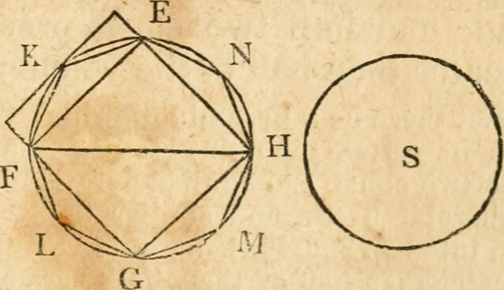 An illustration from The elements of Euclid : viz, the first six books, together with the eleventh and twelfth : the errors, by which Theon, or others, have long ago vitiated these books, are corrected, and some of Euclid's demonstrations are restored : also, The book of Euclid's data, in like manner corrected, 1834, leaf 208