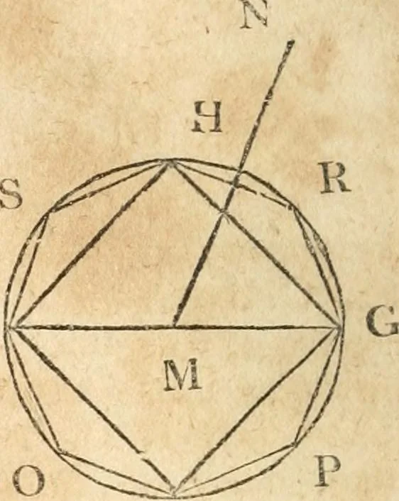 An illustration from The elements of Euclid : viz, the first six books, together with the eleventh and twelfth : the errors, by which Theon, or others, have long ago vitiated these books, are corrected, and some of Euclid's demonstrations are restored : also, The book of Euclid's data, in like manner corrected, 1834, leaf 223