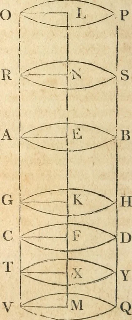 An illustration from The elements of Euclid : viz, the first six books, together with the eleventh and twelfth : the errors, by which Theon, or others, have long ago vitiated these books, are corrected, and some of Euclid's demonstrations are restored : also, The book of Euclid's data, in like manner corrected, 1834, leaf 227