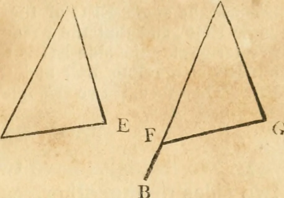 An illustration from The elements of Euclid : viz, the first six books, together with the eleventh and twelfth : the errors, by which Theon, or others, have long ago vitiated these books, are corrected, and some of Euclid's demonstrations are restored : also, The book of Euclid's data, in like manner corrected, 1834, leaf 28