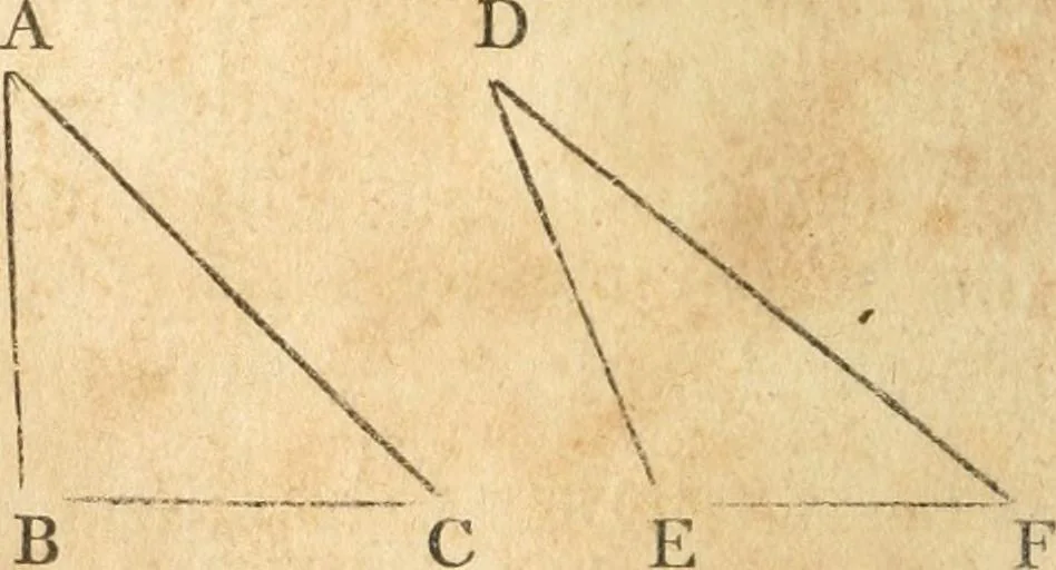 An illustration from The elements of Euclid : viz, the first six books, together with the eleventh and twelfth : the errors, by which Theon, or others, have long ago vitiated these books, are corrected, and some of Euclid's demonstrations are restored : also, The book of Euclid's data, in like manner corrected, 1834, leaf 29