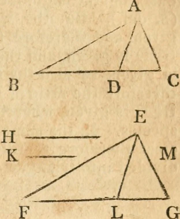 An illustration from The elements of Euclid : viz, the first six books, together with the eleventh and twelfth : the errors, by which Theon, or others, have long ago vitiated these books, are corrected, and some of Euclid's demonstrations are restored : also, The book of Euclid's data, in like manner corrected, 1834, leaf 328