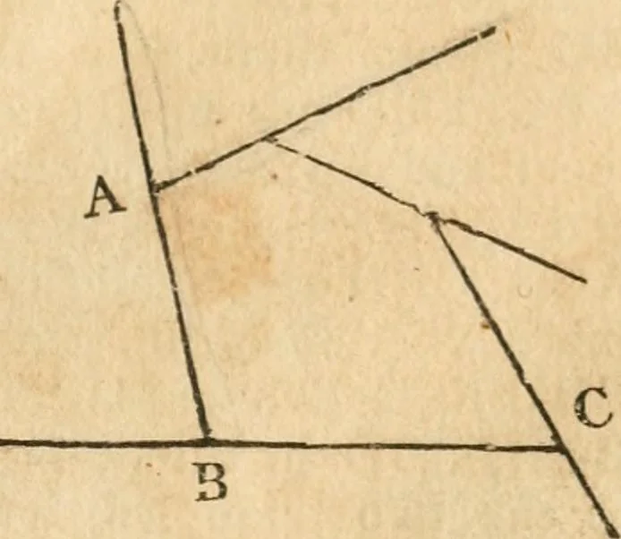 An illustration from The elements of Euclid : viz, the first six books, together with the eleventh and twelfth : the errors, by which Theon, or others, have long ago vitiated these books, are corrected, and some of Euclid's demonstrations are restored : also, The book of Euclid's data, in like manner corrected, 1834, leaf 34