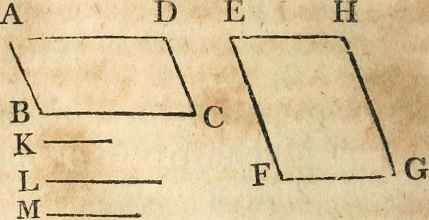 An illustration from The elements of Euclid : viz, the first six books, together with the eleventh and twelfth : the errors, by which Theon, or others, have long ago vitiated these books, are corrected, and some of Euclid's demonstrations are restored : also, The book of Euclid's data, in like manner corrected, 1834, leaf 341