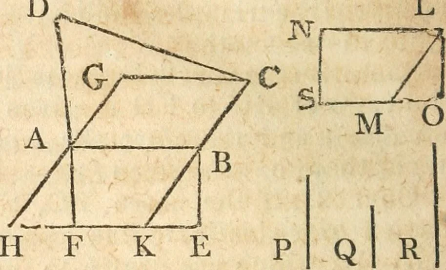 An illustration from The elements of Euclid : viz, the first six books, together with the eleventh and twelfth : the errors, by which Theon, or others, have long ago vitiated these books, are corrected, and some of Euclid's demonstrations are restored : also, The book of Euclid's data, in like manner corrected, 1834, leaf 343