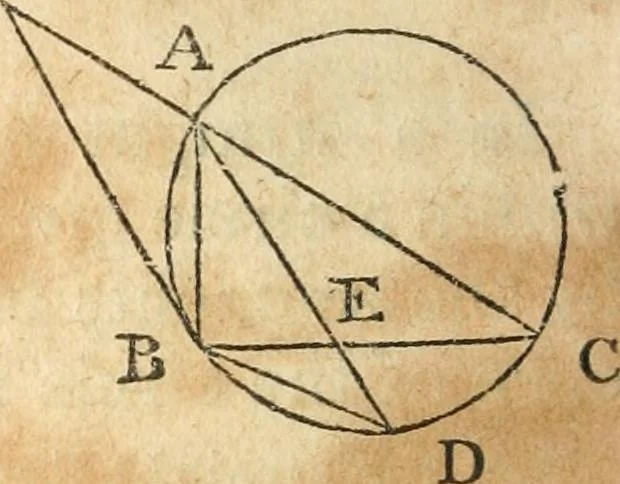 An illustration from The elements of Euclid : viz, the first six books, together with the eleventh and twelfth : the errors, by which Theon, or others, have long ago vitiated these books, are corrected, and some of Euclid's demonstrations are restored : also, The book of Euclid's data, in like manner corrected, 1834, leaf 371