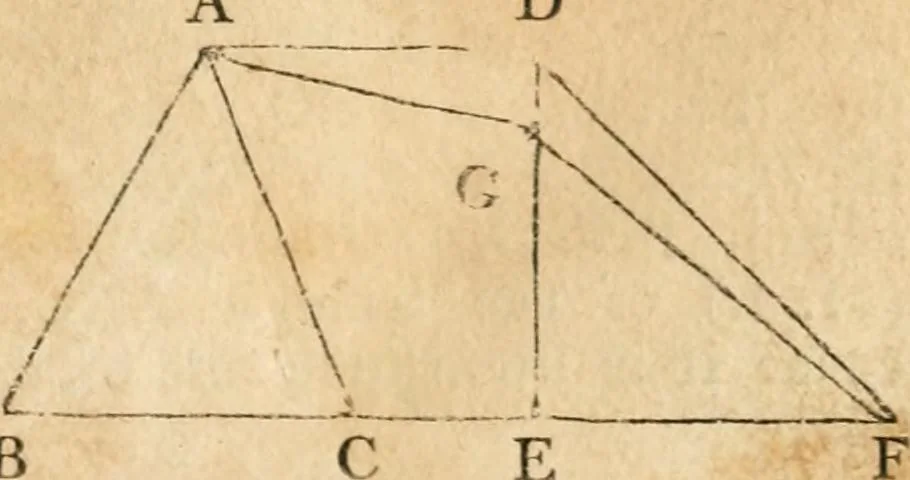 An illustration from The elements of Euclid : viz, the first six books, together with the eleventh and twelfth : the errors, by which Theon, or others, have long ago vitiated these books, are corrected, and some of Euclid's demonstrations are restored : also, The book of Euclid's data, in like manner corrected, 1834, leaf 38