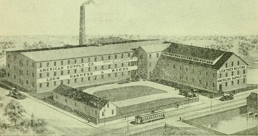 An illustration from Official American textile directory; containing reports of all the textile manufacturing establishments in the United States and Canada, together with the yarn trade index ... Comp. annually by the Textile world journal, 1916, leaf 7