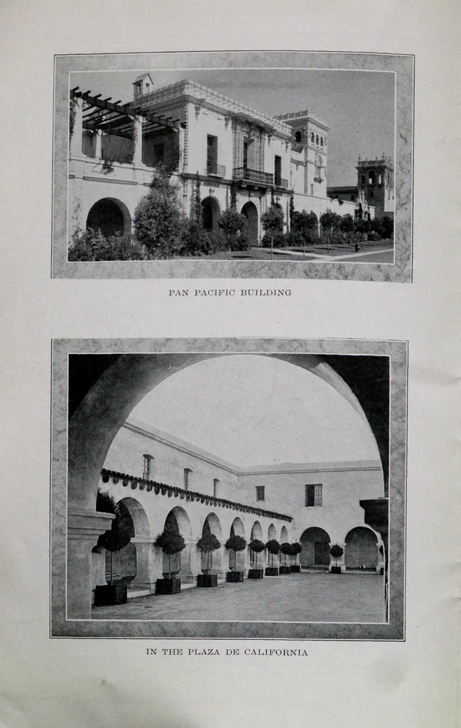An illustration from The official guide and descriptive book of the Panama-California International Exposition : giving in detail, location and description of buildings, exhibits and concessions, flowers and shrubbery, 1916, leaf 6