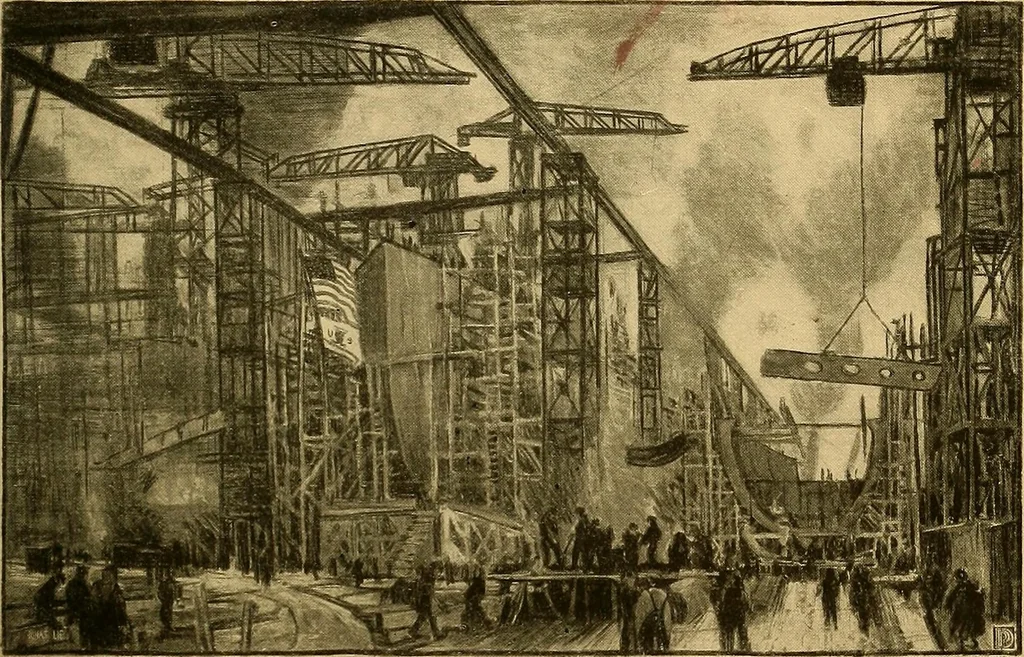 An illustration from Official posters issued by the United States Shipping Board Emergency Fleet Corporation : book no. 1, 1918, leaf 10