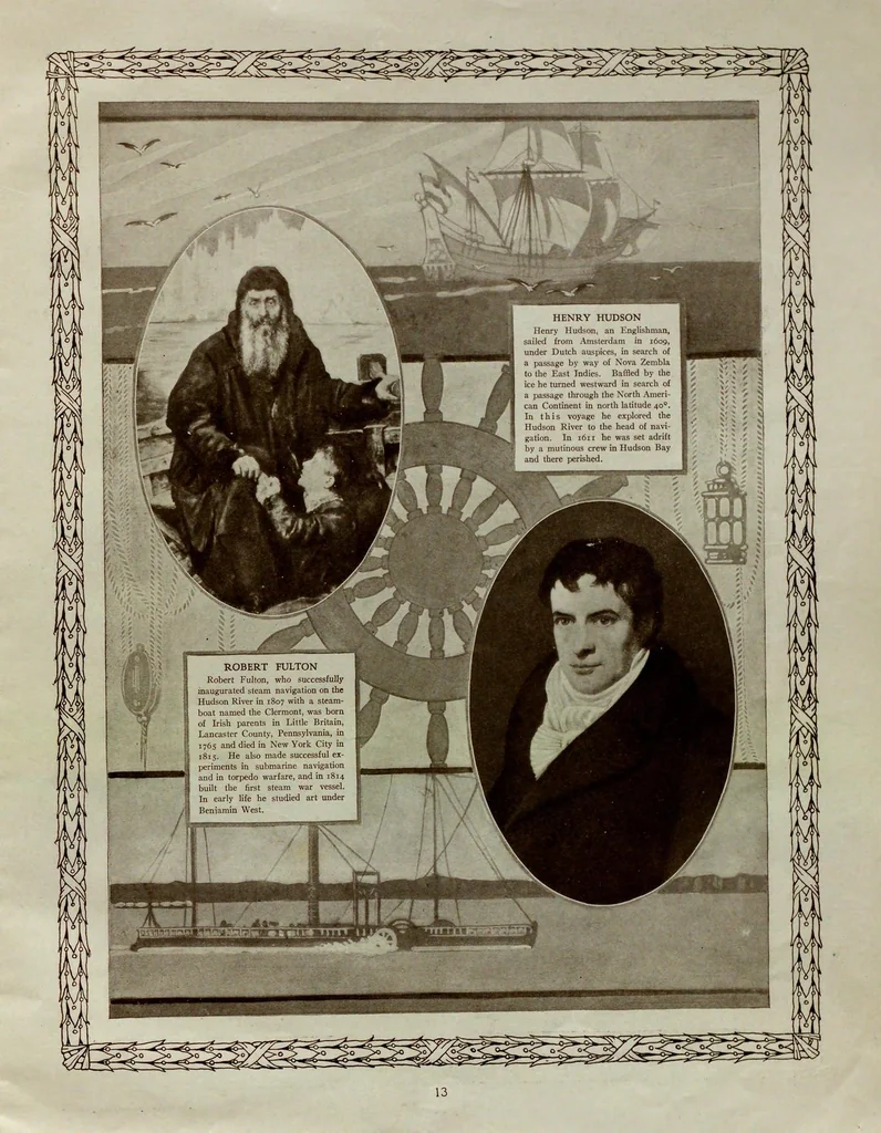An illustration from Official program, Hudson-Fulton Celebration : discovery of the Hudson River by Henry Hudson, 1609 : inauguration of steam navigation by Robert Fulton, 1807 : September 25 to October 9, 1909, 1909, leaf 17