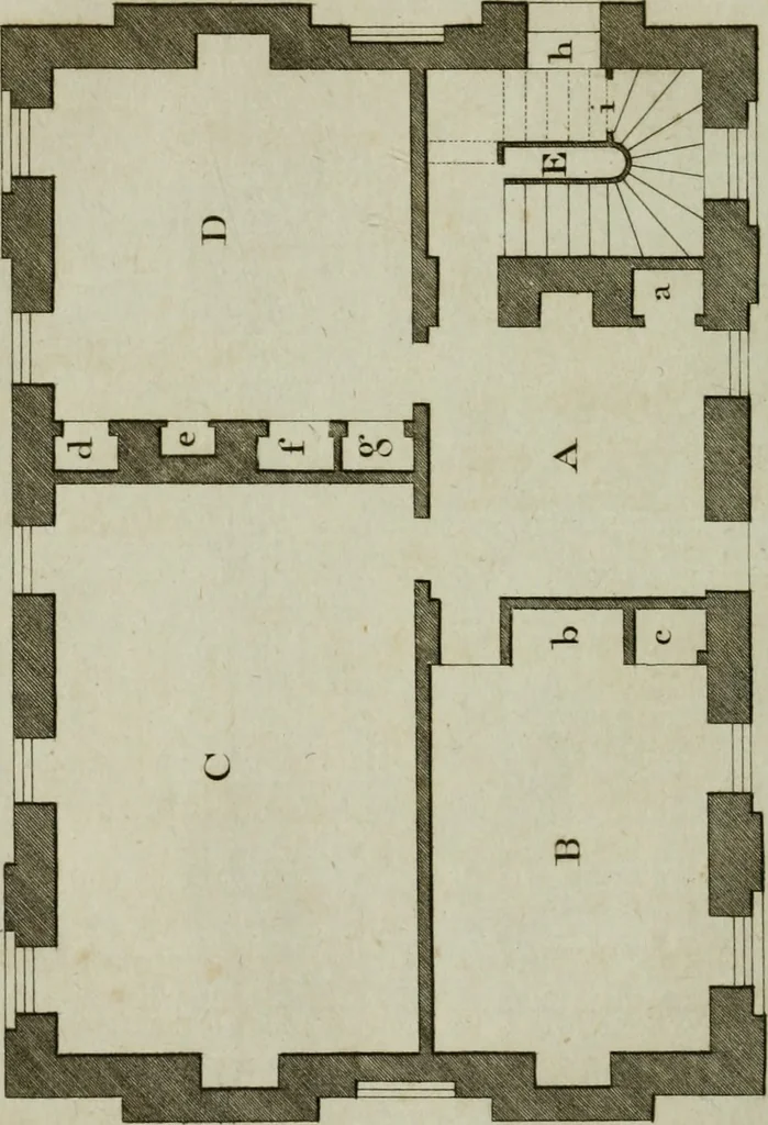 An illustration from Oikidia, or, Nutshells : being ichnographic distributions for small villas, chiefly upon oeconomical principles : in seven classes, with occasional remarks, 1785, leaf 57