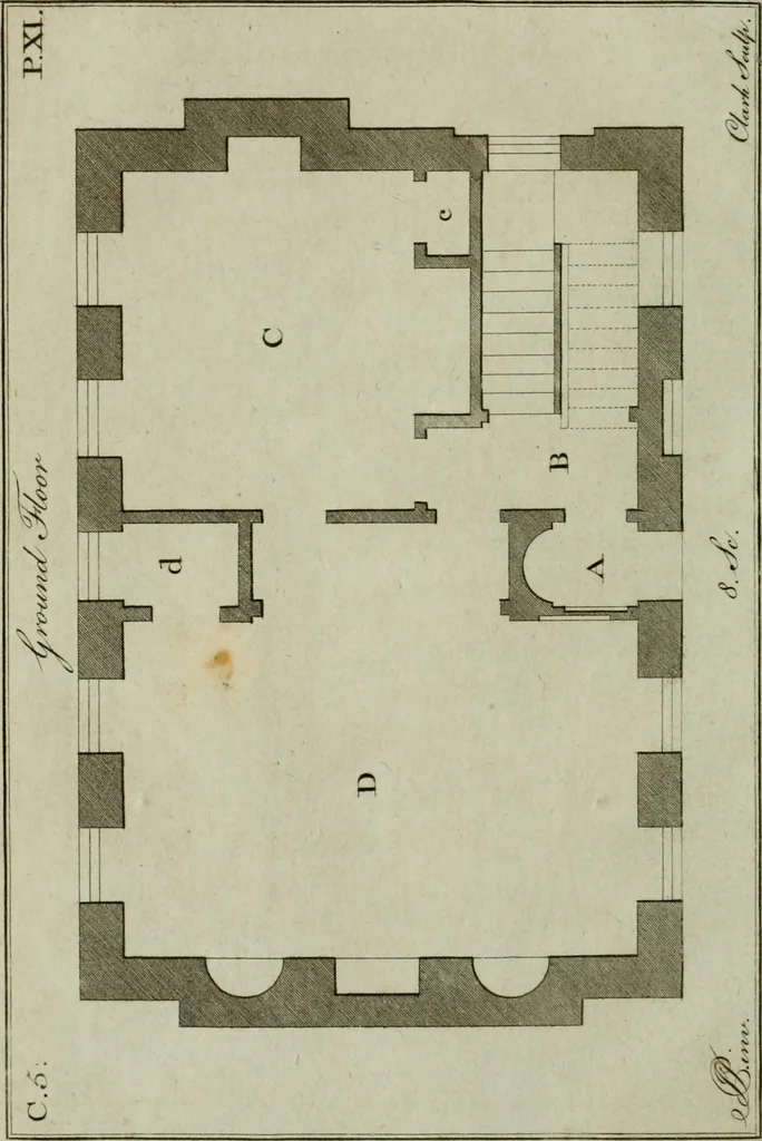 An illustration from Oikidia, or, Nutshells : being ichnographic distributions for small villas, chiefly upon oeconomical principles : in seven classes, with occasional remarks, 1785, leaf 69