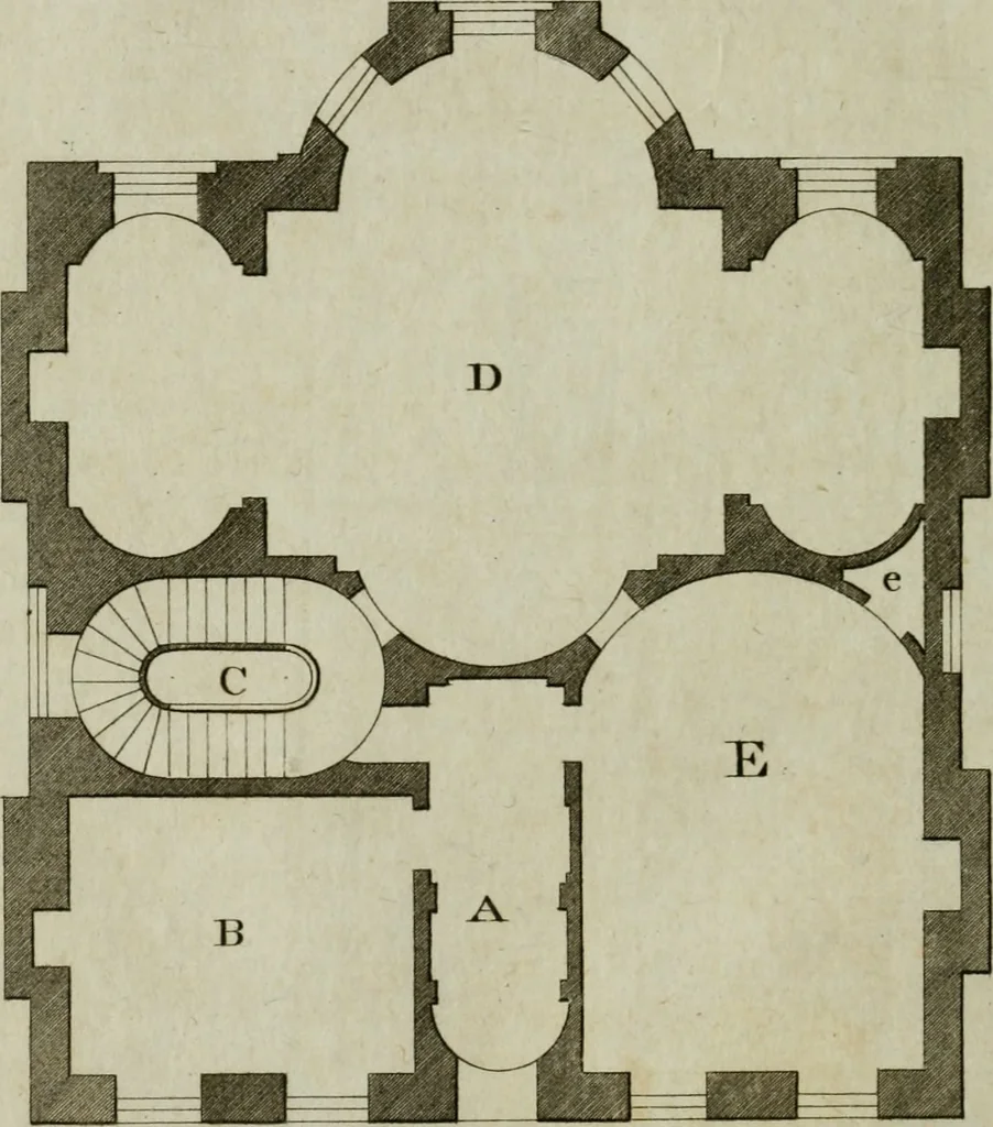 An illustration from Oikidia, or, Nutshells : being ichnographic distributions for small villas, chiefly upon oeconomical principles : in seven classes, with occasional remarks, 1785, leaf 75