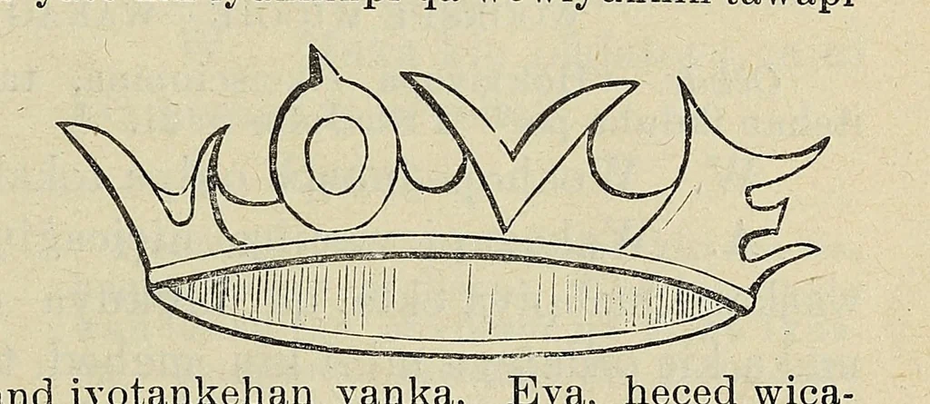 An illustration from Okodakigiye wakan wiwigawangapi iteowapi yukan, 1896, leaf 27