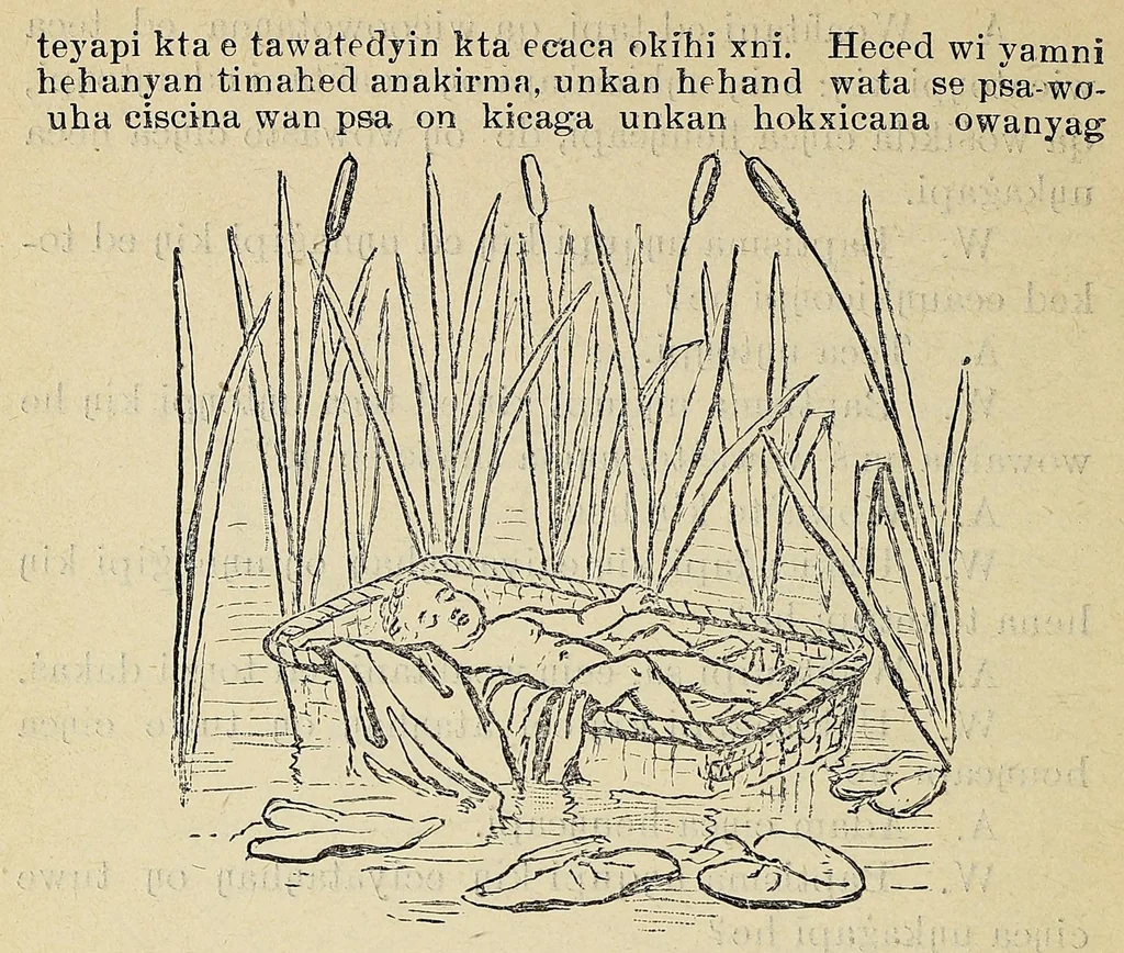 An illustration from Okodakigiye wakan wiwigawangapi iteowapi yukan, 1896, leaf 74