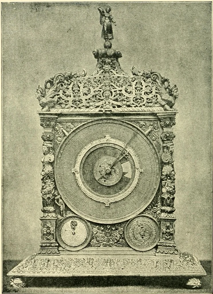 An illustration from Old clocks and watches & their makers, being an historical and descriptive account of the different styles of clocks and watches of the past, in England and abroad, to which is added a list of ten thousand makers, 1904, leaf 101