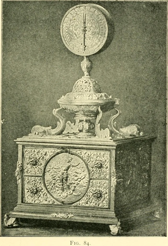 An illustration from Old clocks and watches & their makers, being an historical and descriptive account of the different styles of clocks and watches of the past, in England and abroad, to which is added a list of ten thousand makers, 1904, leaf 102