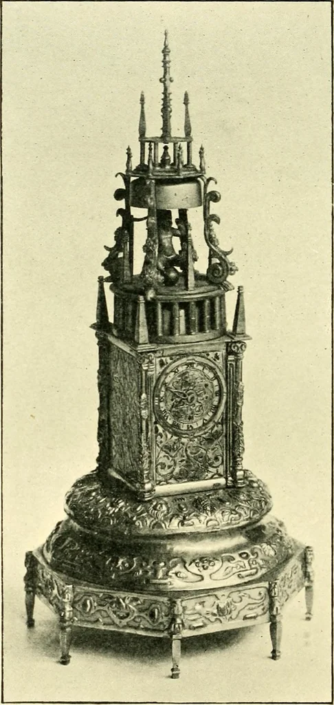 An illustration from Old clocks and watches & their makers, being an historical and descriptive account of the different styles of clocks and watches of the past, in England and abroad, to which is added a list of ten thousand makers, 1904, leaf 105