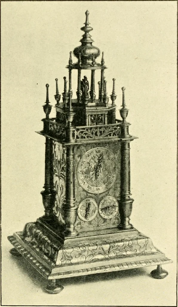 An illustration from Old clocks and watches & their makers, being an historical and descriptive account of the different styles of clocks and watches of the past, in England and abroad, to which is added a list of ten thousand makers, 1904, leaf 106