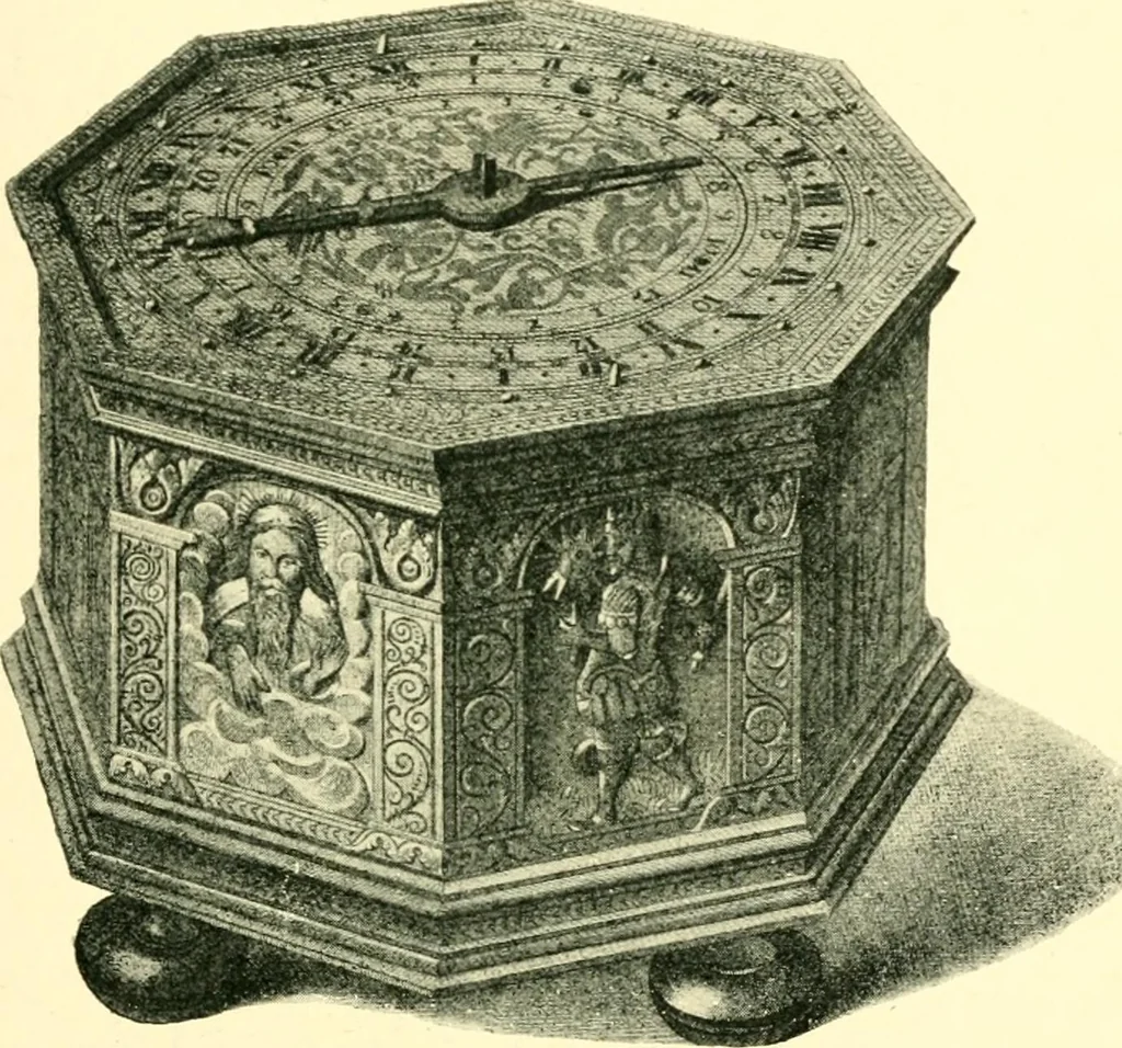 An illustration from Old clocks and watches & their makers, being an historical and descriptive account of the different styles of clocks and watches of the past, in England and abroad, to which is added a list of ten thousand makers, 1904, leaf 114