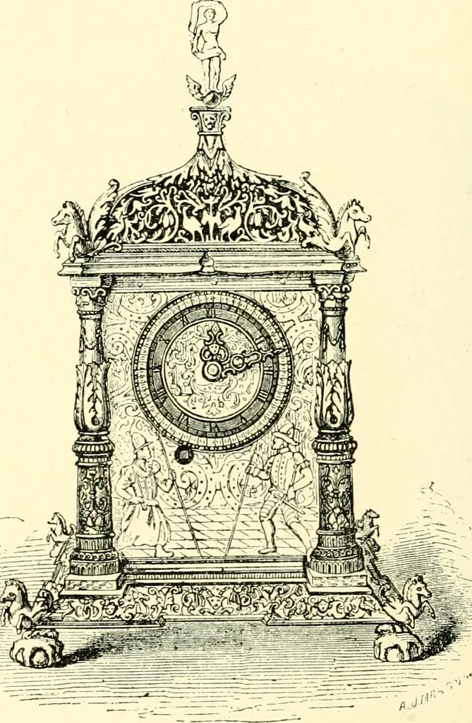An illustration from Old clocks and watches & their makers, being an historical and descriptive account of the different styles of clocks and watches of the past, in England and abroad, to which is added a list of ten thousand makers, 1904, leaf 115