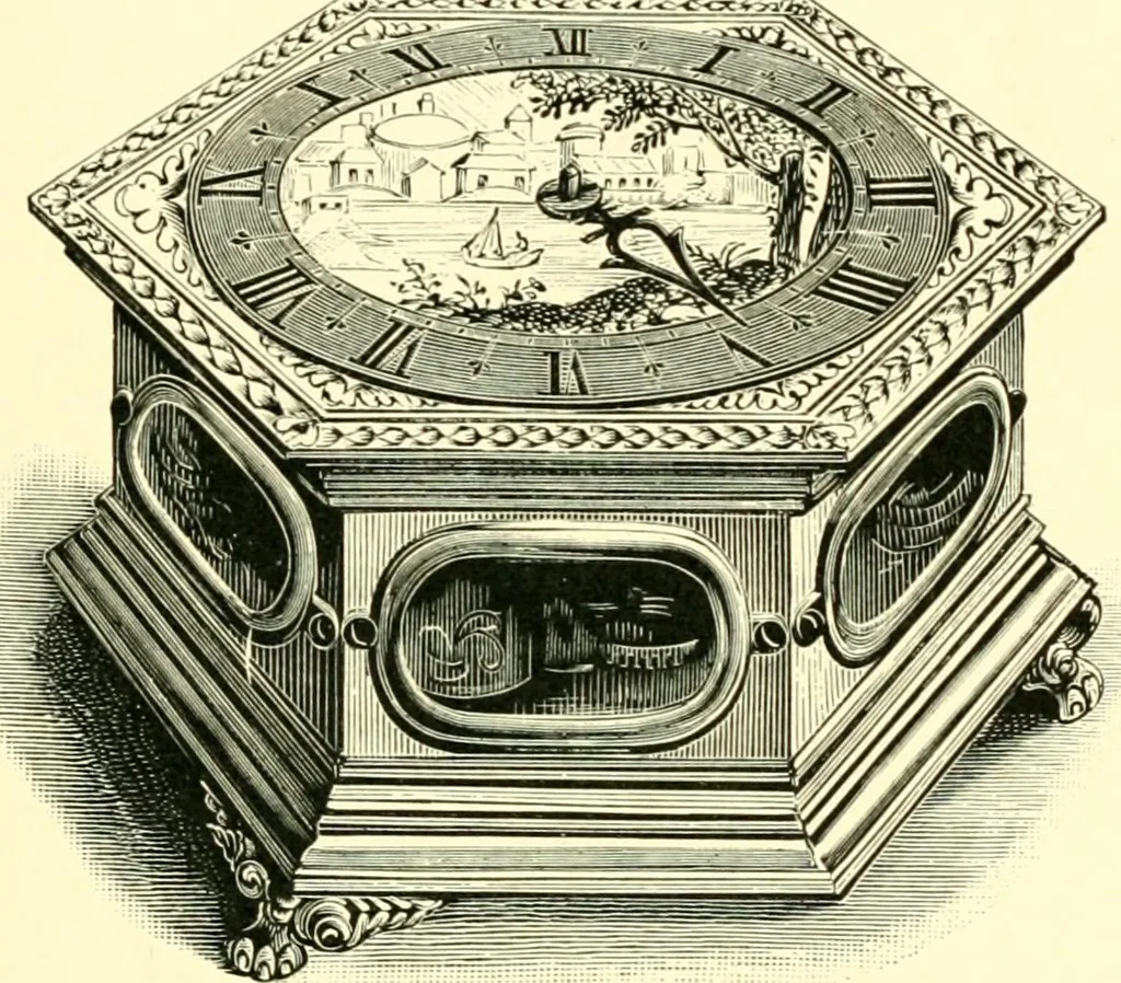 An illustration from Old clocks and watches & their makers, being an historical and descriptive account of the different styles of clocks and watches of the past, in England and abroad, to which is added a list of ten thousand makers, 1904, leaf 120