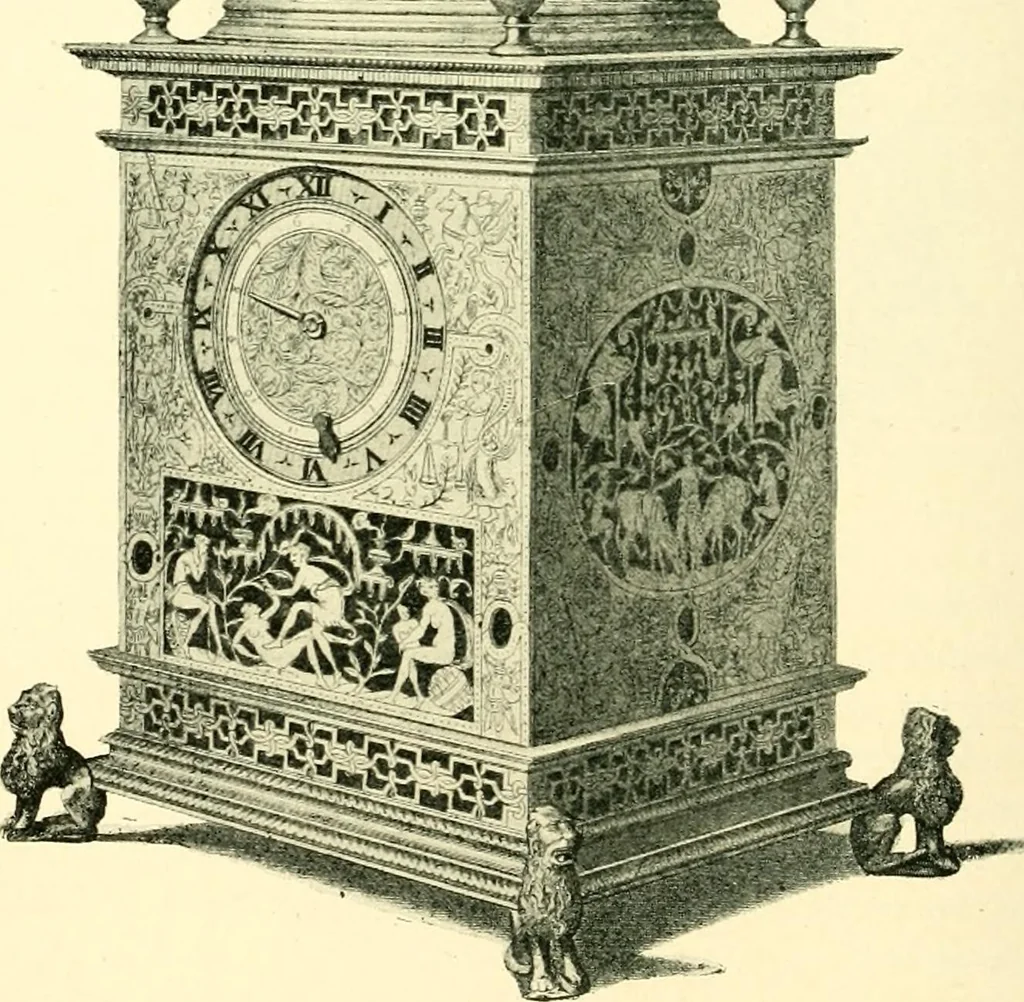 An illustration from Old clocks and watches & their makers, being an historical and descriptive account of the different styles of clocks and watches of the past, in England and abroad, to which is added a list of ten thousand makers, 1904, leaf 121