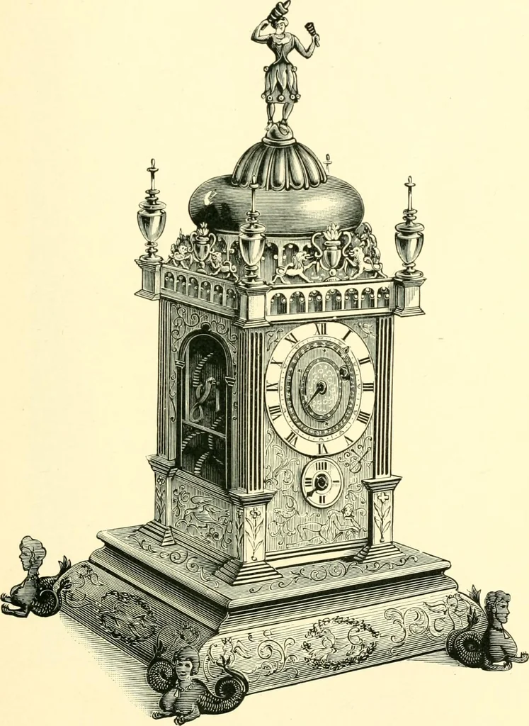 An illustration from Old clocks and watches & their makers, being an historical and descriptive account of the different styles of clocks and watches of the past, in England and abroad, to which is added a list of ten thousand makers, 1904, leaf 122