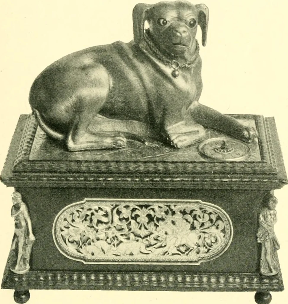 An illustration from Old clocks and watches & their makers, being an historical and descriptive account of the different styles of clocks and watches of the past, in England and abroad, to which is added a list of ten thousand makers, 1904, leaf 128