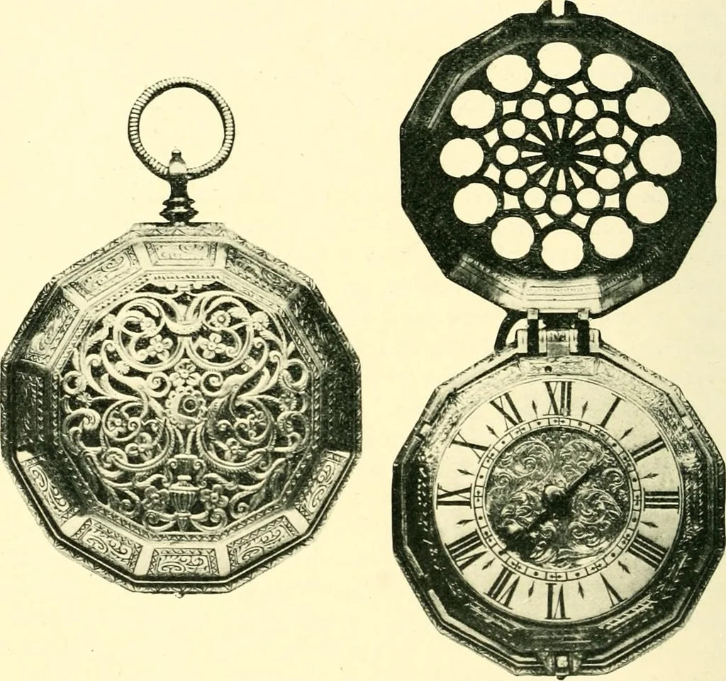 An illustration from Old clocks and watches & their makers, being an historical and descriptive account of the different styles of clocks and watches of the past, in England and abroad, to which is added a list of ten thousand makers, 1904, leaf 141