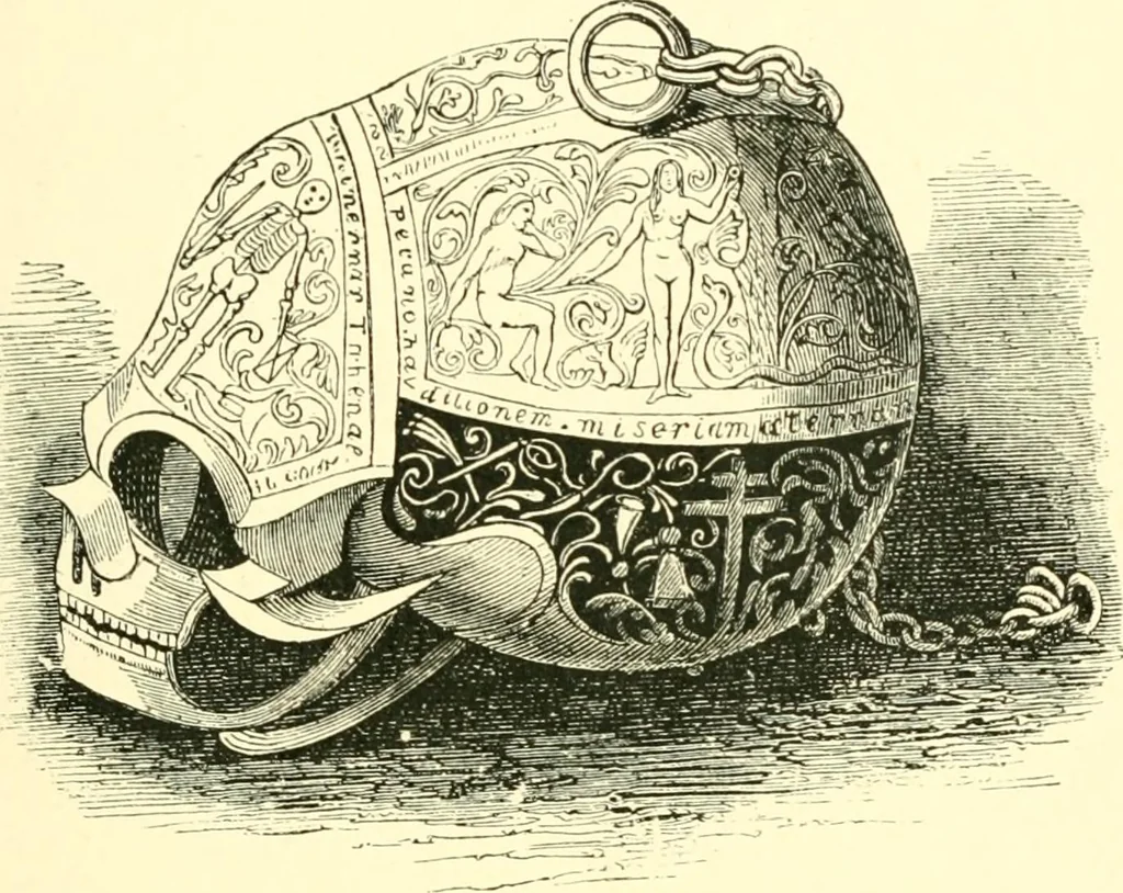 An illustration from Old clocks and watches & their makers, being an historical and descriptive account of the different styles of clocks and watches of the past, in England and abroad, to which is added a list of ten thousand makers, 1904, leaf 144