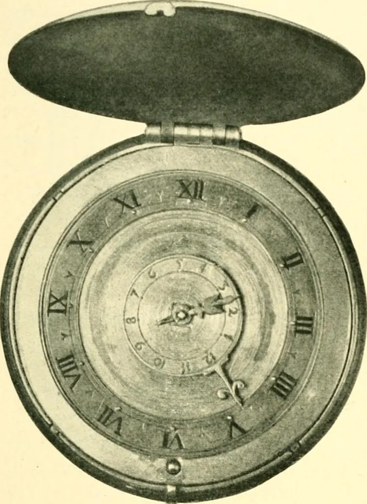 An illustration from Old clocks and watches & their makers, being an historical and descriptive account of the different styles of clocks and watches of the past, in England and abroad, to which is added a list of ten thousand makers, 1904, leaf 150