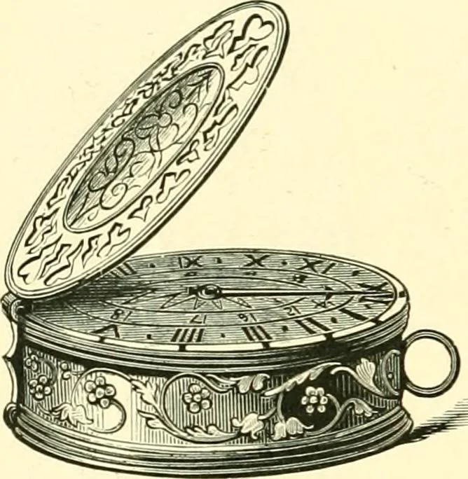 An illustration from Old clocks and watches & their makers, being an historical and descriptive account of the different styles of clocks and watches of the past, in England and abroad, to which is added a list of ten thousand makers, 1904, leaf 151