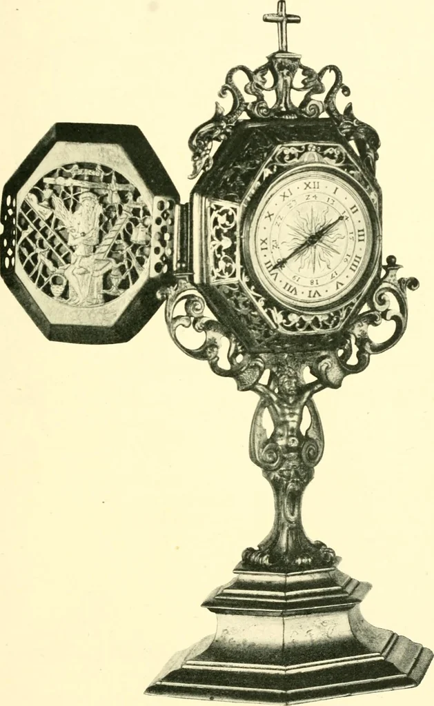 An illustration from Old clocks and watches & their makers, being an historical and descriptive account of the different styles of clocks and watches of the past, in England and abroad, to which is added a list of ten thousand makers, 1904, leaf 152