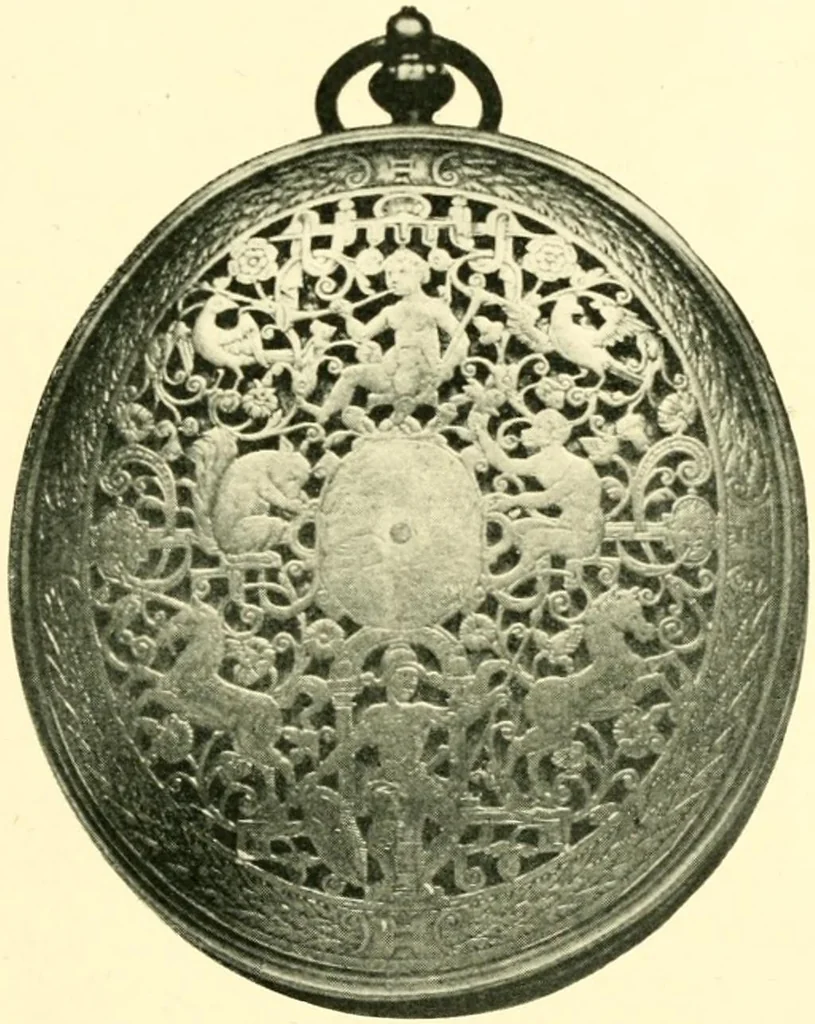 An illustration from Old clocks and watches & their makers, being an historical and descriptive account of the different styles of clocks and watches of the past, in England and abroad, to which is added a list of ten thousand makers, 1904, leaf 156