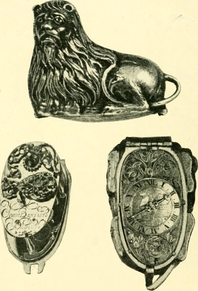 An illustration from Old clocks and watches & their makers, being an historical and descriptive account of the different styles of clocks and watches of the past, in England and abroad, to which is added a list of ten thousand makers, 1904, leaf 161