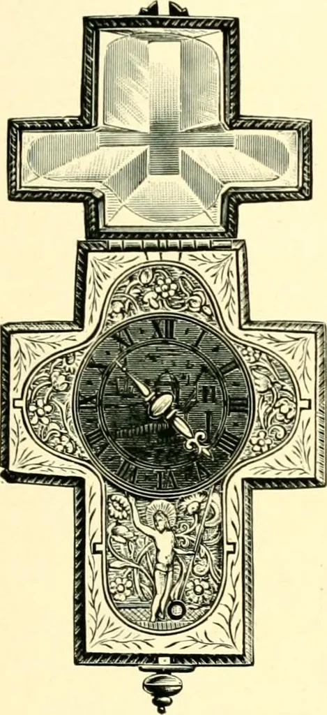 An illustration from Old clocks and watches & their makers, being an historical and descriptive account of the different styles of clocks and watches of the past, in England and abroad, to which is added a list of ten thousand makers, 1904, leaf 162