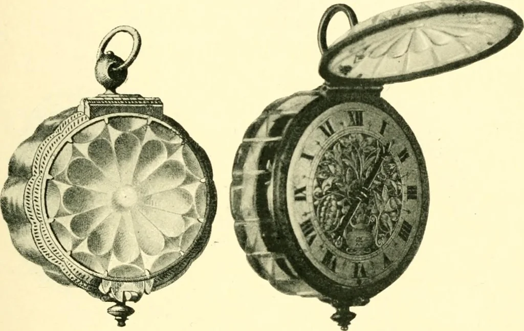 An illustration from Old clocks and watches & their makers, being an historical and descriptive account of the different styles of clocks and watches of the past, in England and abroad, to which is added a list of ten thousand makers, 1904, leaf 166