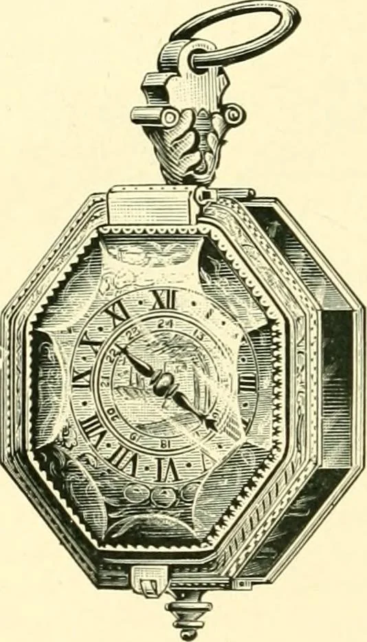 An illustration from Old clocks and watches & their makers, being an historical and descriptive account of the different styles of clocks and watches of the past, in England and abroad, to which is added a list of ten thousand makers, 1904, leaf 173