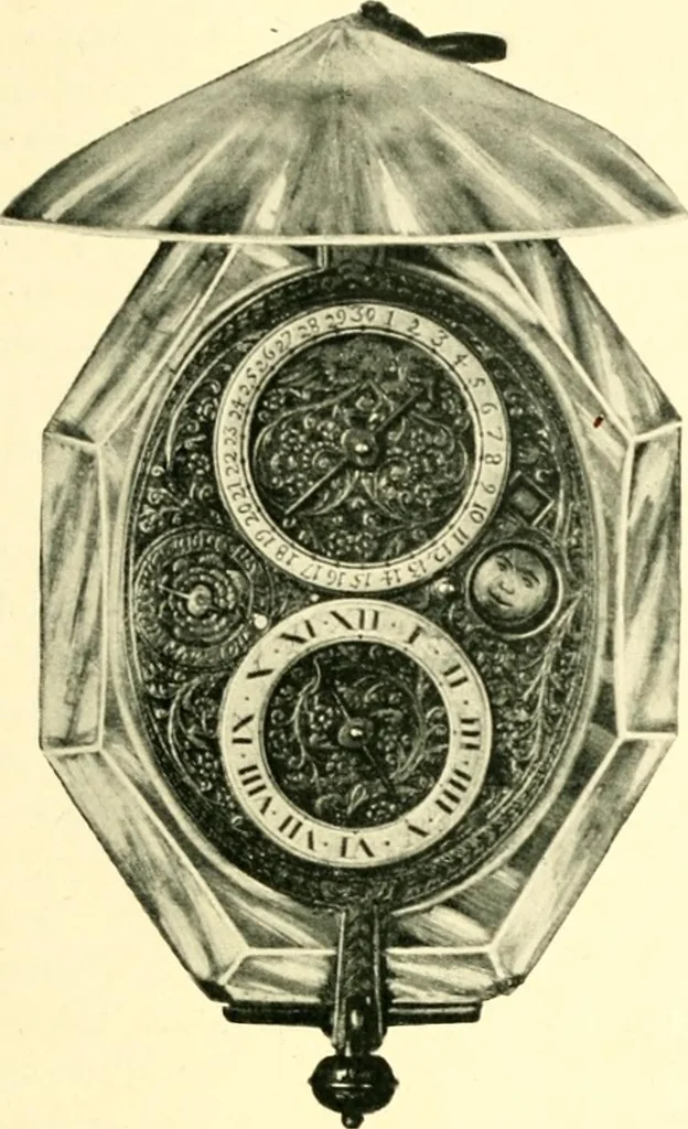 An illustration from Old clocks and watches & their makers, being an historical and descriptive account of the different styles of clocks and watches of the past, in England and abroad, to which is added a list of ten thousand makers, 1904, leaf 174