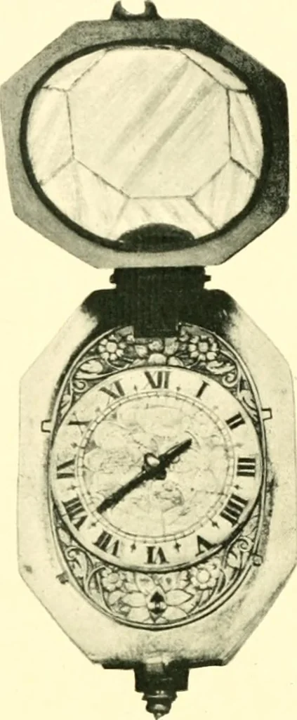 An illustration from Old clocks and watches & their makers, being an historical and descriptive account of the different styles of clocks and watches of the past, in England and abroad, to which is added a list of ten thousand makers, 1904, leaf 174