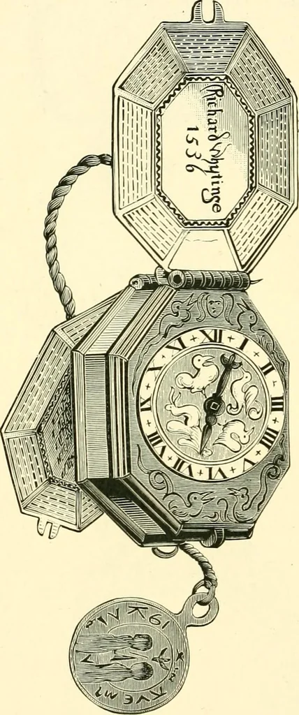 An illustration from Old clocks and watches & their makers, being an historical and descriptive account of the different styles of clocks and watches of the past, in England and abroad, to which is added a list of ten thousand makers, 1904, leaf 175