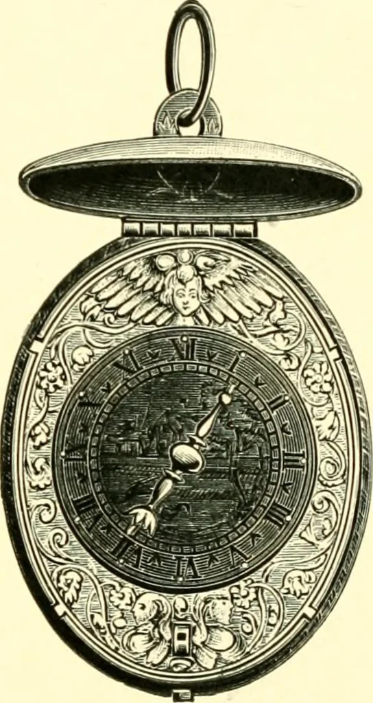 An illustration from Old clocks and watches & their makers, being an historical and descriptive account of the different styles of clocks and watches of the past, in England and abroad, to which is added a list of ten thousand makers, 1904, leaf 180