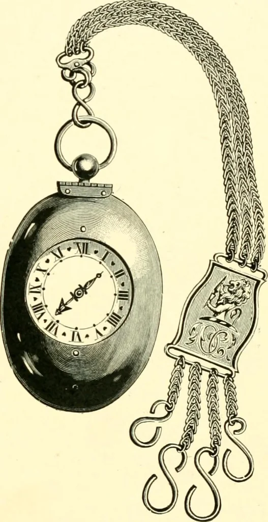 An illustration from Old clocks and watches & their makers, being an historical and descriptive account of the different styles of clocks and watches of the past, in England and abroad, to which is added a list of ten thousand makers, 1904, leaf 184