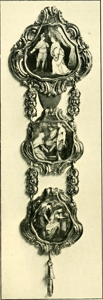 An illustration from Old clocks and watches & their makers, being an historical and descriptive account of the different styles of clocks and watches of the past, in England and abroad, to which is added a list of ten thousand makers, 1904, leaf 187