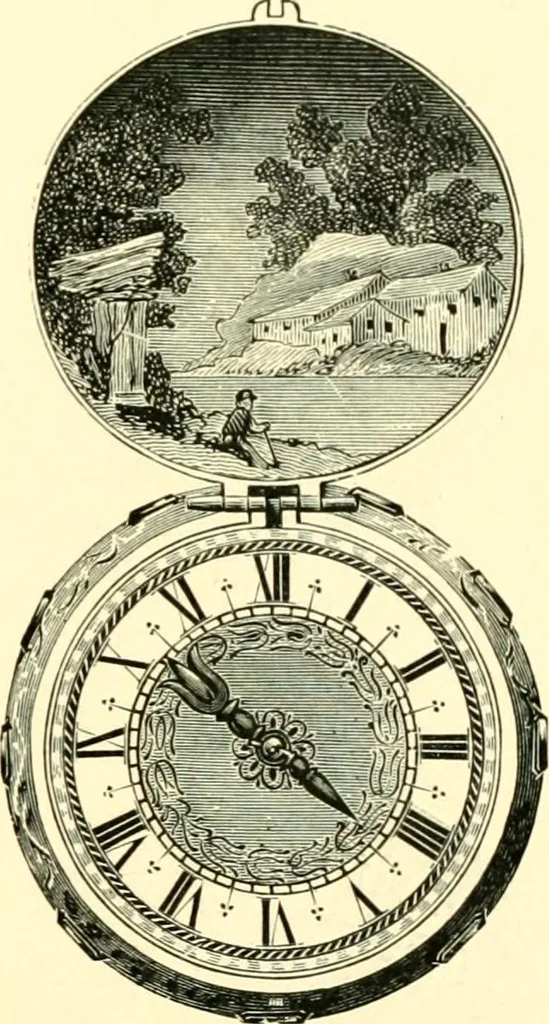 An illustration from Old clocks and watches & their makers, being an historical and descriptive account of the different styles of clocks and watches of the past, in England and abroad, to which is added a list of ten thousand makers, 1904, leaf 188